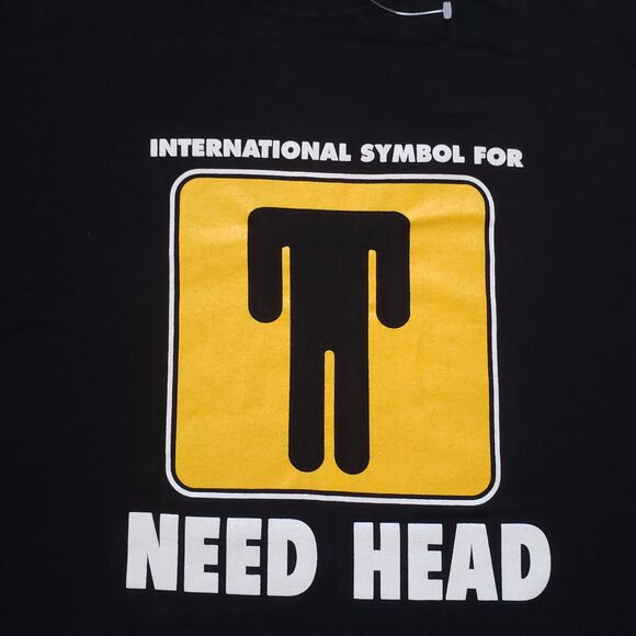 NWOT Vintage Y2K Need Head Size XL Mens Black T-Shirt International Symbol Funny - Picture 2 of 5